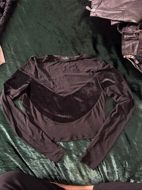 naked wardrobe Black Velvet Inset Long Sleeve Top